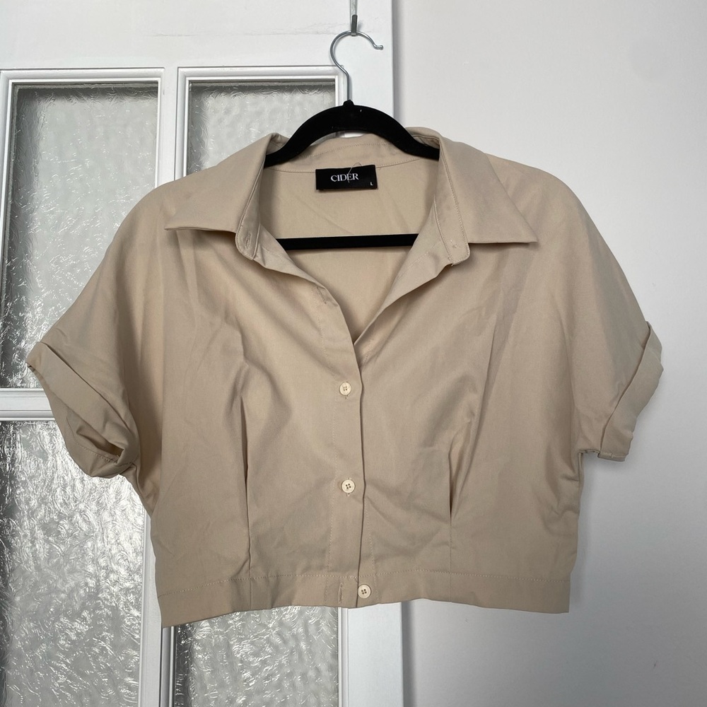 Cropped Button Up T-Shirt